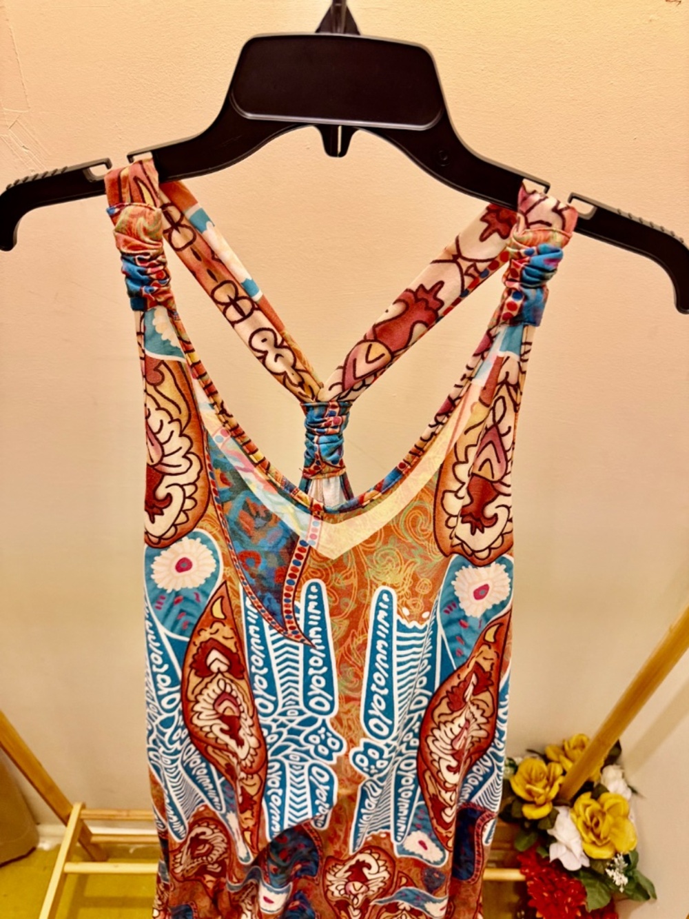 Boho Tribal Paisley Harem Jumpsuit Romper Elastic Ankle Size Large - Picture 4 of 10